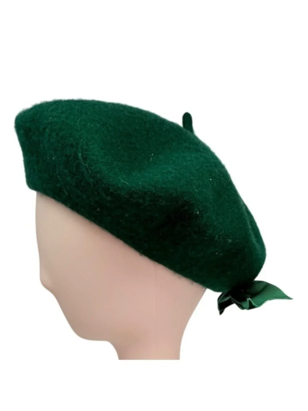 Vintage Emerald Green Wool Beret Velvet Bow Classic Parisian‎ Style Hat